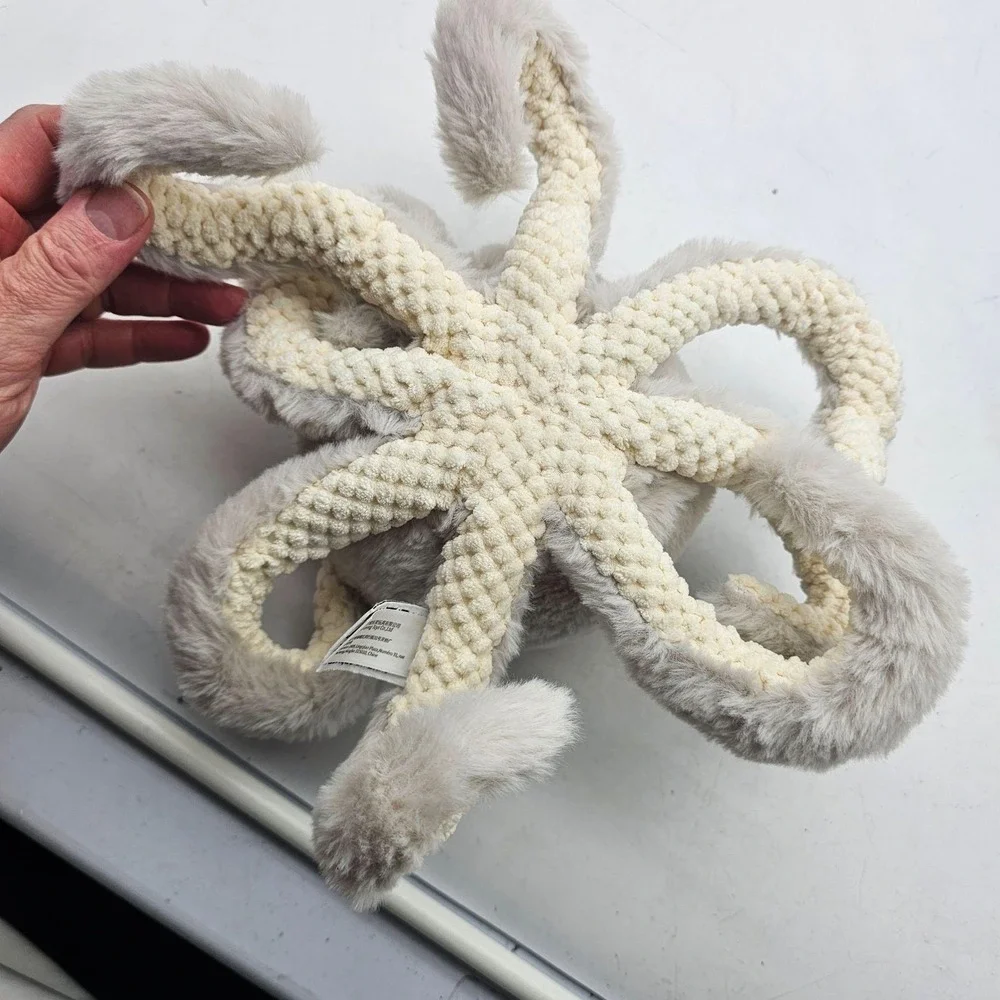 Apricot Lamb Octopus Plush Stuffed Animal Toy Small Gray Soft Washable Cute